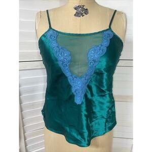Vintage Green Half Slip Camisole Lingerie Top Nightie 80s 90s Sz Small